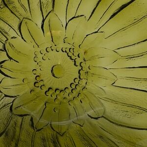 Vintage Olive Green Sunflower Glass Bowl Scalloped Petal Edge MCM Retro Decor